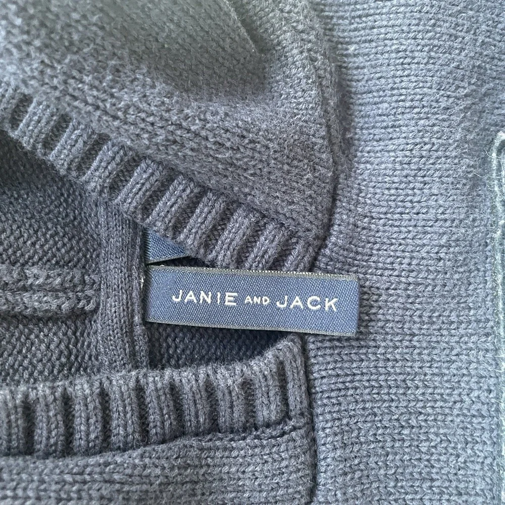 Janie And‎ Jack Hooded Sweater Boys 4 Blue Knit Pullover Raised J Applique Trees